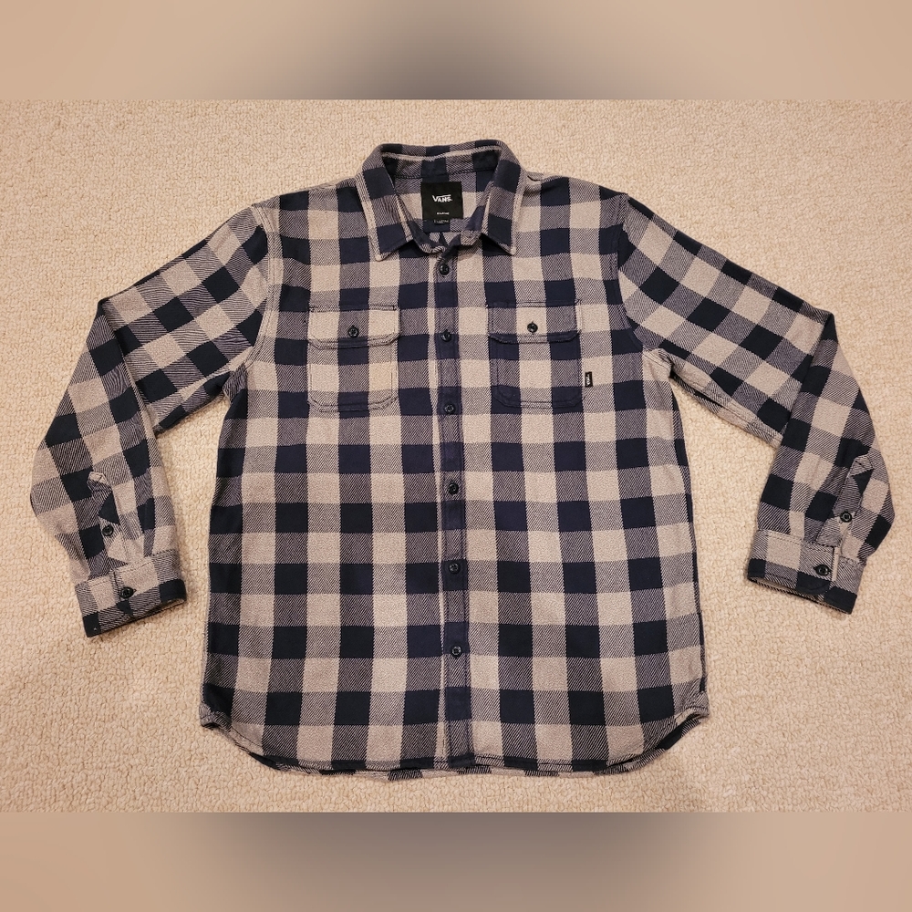 Vans Classic Fit Checked Navy/Grey Button Down Shirt Heavyweight Size: XL